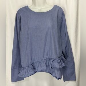 Maeve Anthropologie Ramona Asymmetrical Ruffle Blue Gingham Top Sz L No Belt